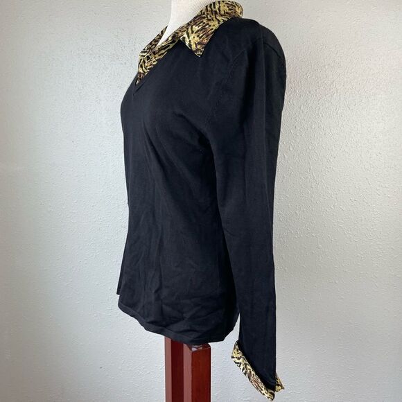 Notations Animal Print Collared Sweater Top Size M EUC - Picture 4 of 6